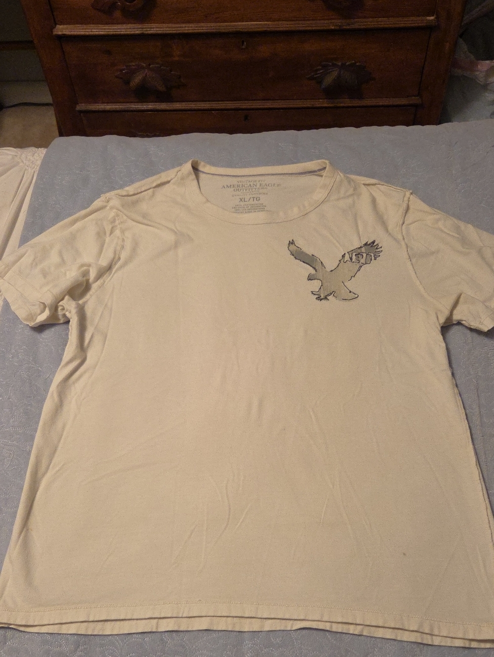 American Eagle Outfitters Men's Cream Tee with Eagle Graphic